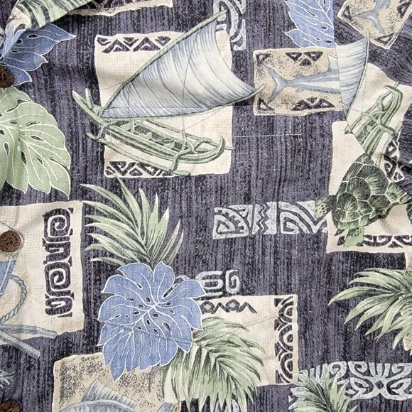 RJC‎ Hawaiian Shirt Mens Medium Floral Button Up Short Sleeve Tropical Turtle - Picture 3 of 7